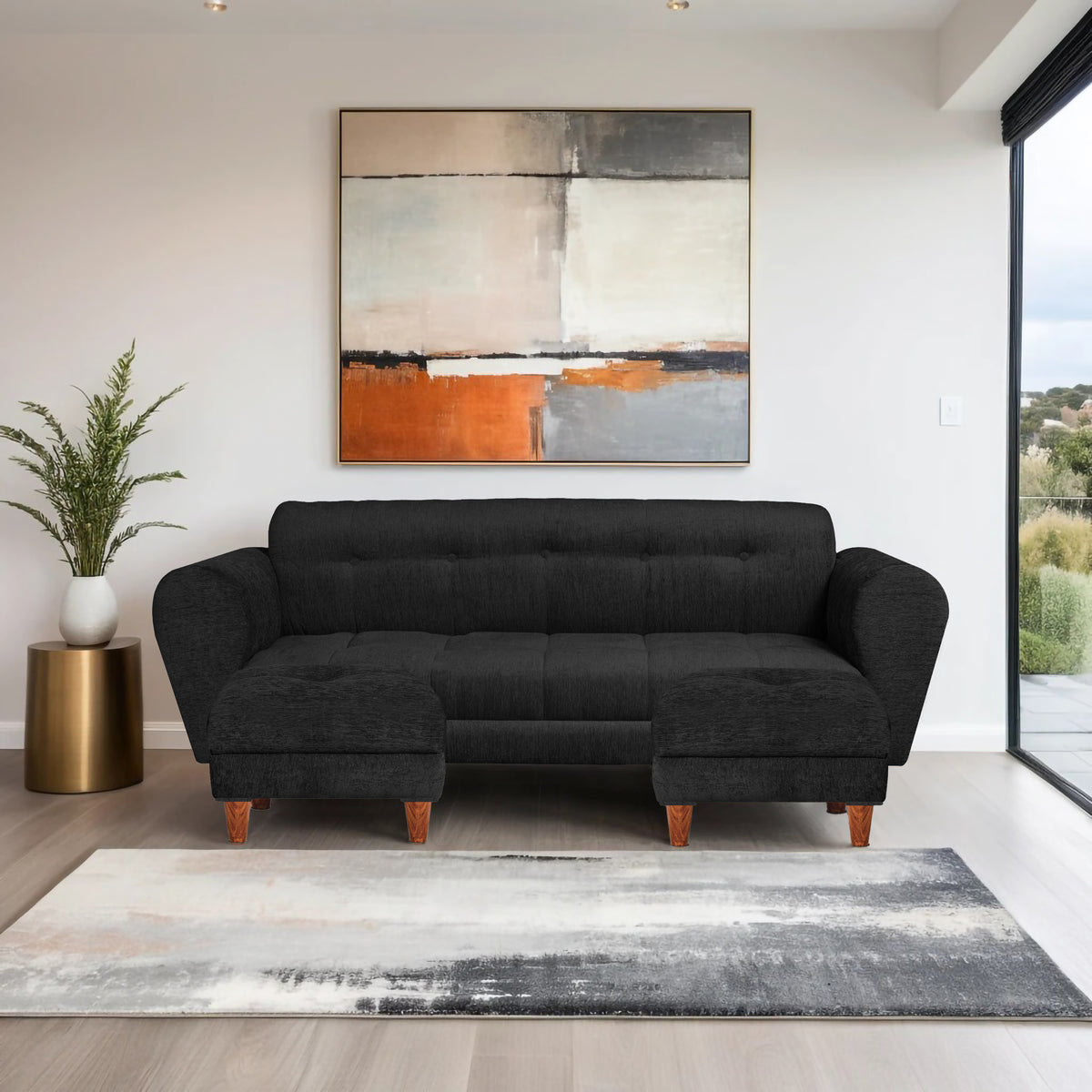 Insopack Sofa Crown 5 Seater with 2 Ottoman (Black)