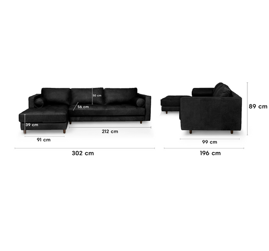 Insopack Sofa Luxe 6 Seater RHC (Black)