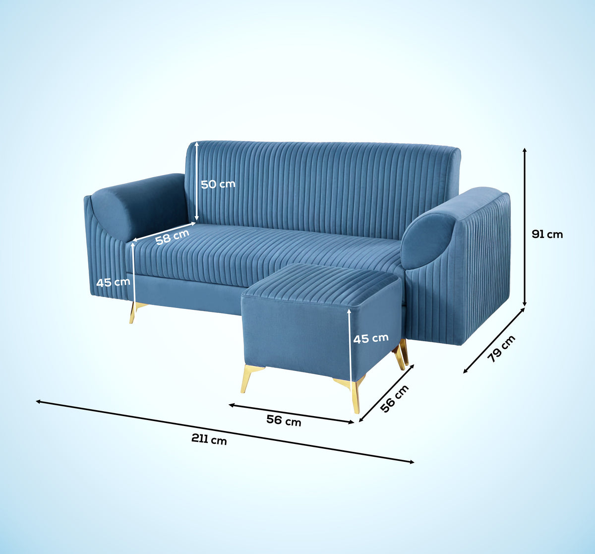 Insopack Sofa Signature 5 Seater Ottoman (Sky Blue)