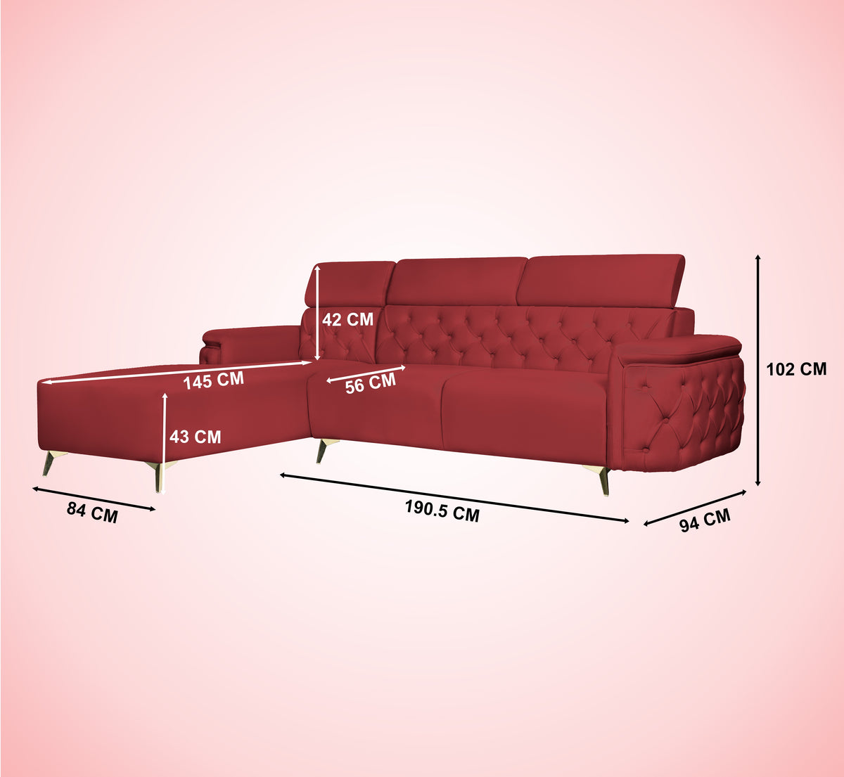 Insopack Sofa Aura 6 Seater LHC (Maroon)