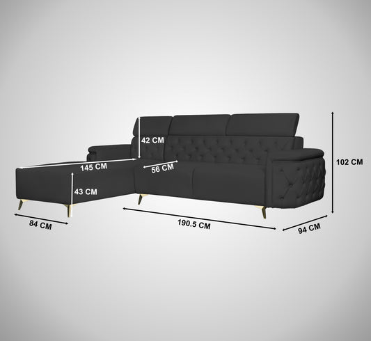 Insopack Sofa Aura 6 Seater LHC (Black)