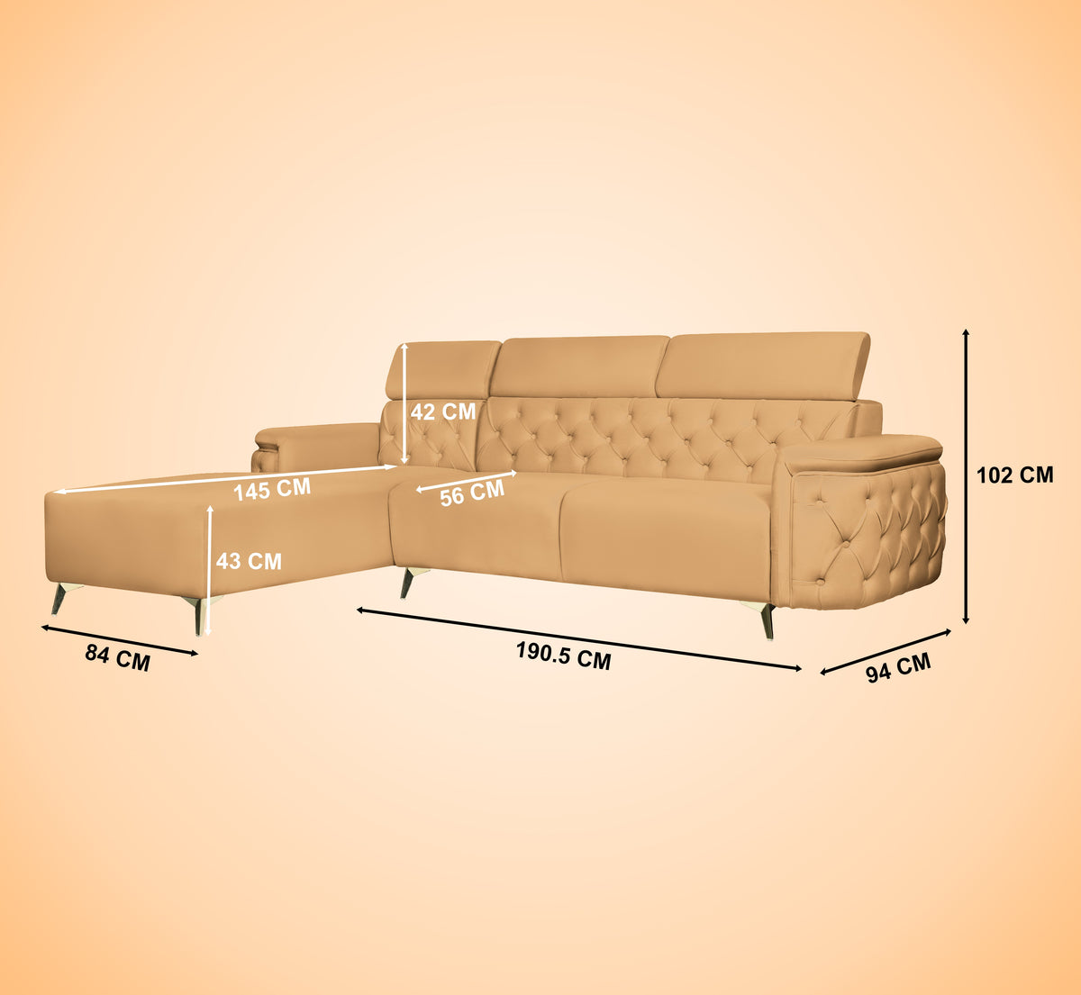 Insopack Sofa Aura 6 Seater RHC (Beige)